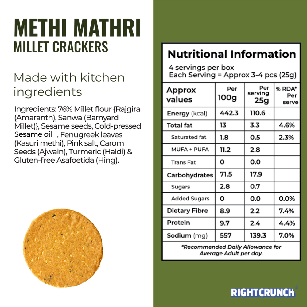 Methi Mathri Millet Crackers – Single Pouch (50g)