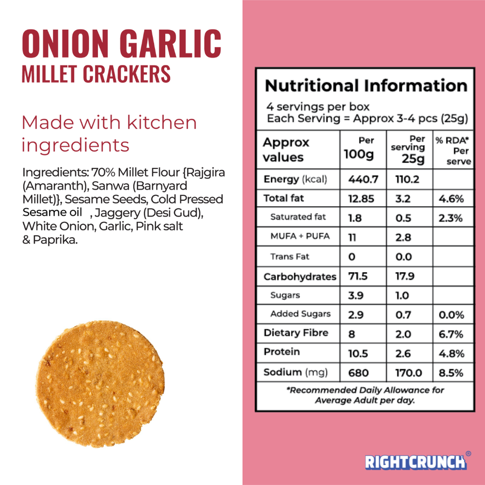 Onion Garlic Millet Crackers – Single Pouch (50g)
